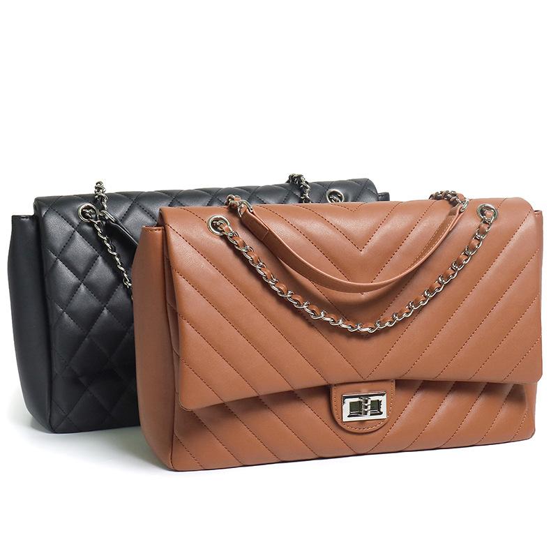 Vendita diretta in fabbrica borsa a tracolla a catena rombica in pelle di mucca borsa tote di grande capacità borsa a spalla messenger da donna in vera pelle per pendolari