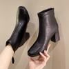 French White Thick Heel Small Short Boots Women's 2025 Autumn and Winter New Fashion High Heels Thin Boots Square Head Thin Boots