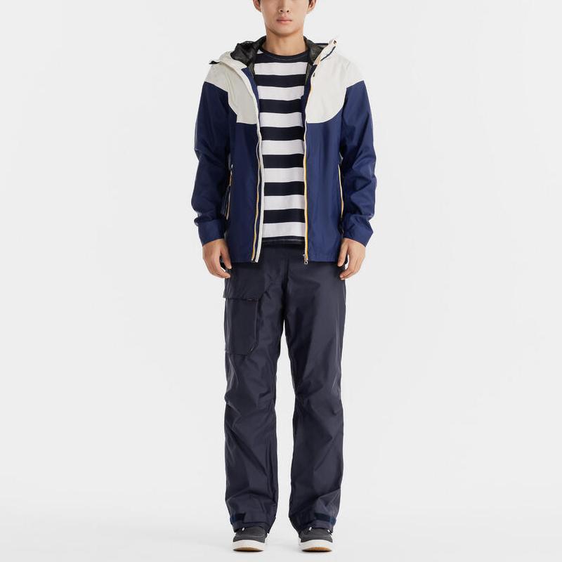 DECATHLON TRIBORD 100 Navy white Hooded Long Sleeve Waterproof, Windproof Breathable Abrasion Resistant Jacket Men's Navy Blue/Off