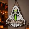 Trick or Treat Door Hanger Halloween Wooden Welcome Sign, Skeleton Reaper Irregular Decor, Gothic Haunted House Decor Wall Hanging Ornament