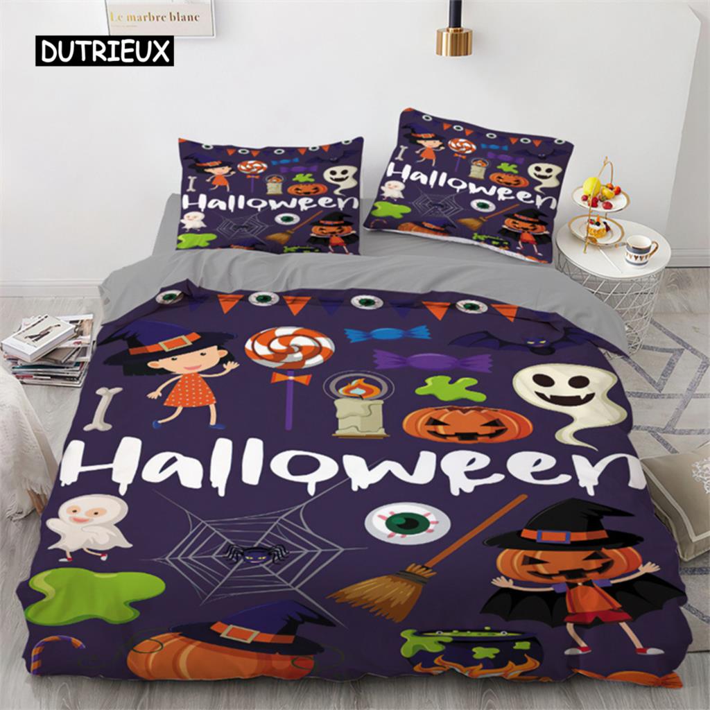 Halloween Duvet Cover Queen King Cartoon Pumpkin Comforter Cover Lantern Bedding Set MicrofiberGhost Quilt Cover for Boys Girls