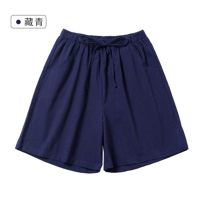 Cotton and Linen Five Quarter Pants Spring Leisure Sports Loose High Waist Wide Leg Pants Casual Shorts Women