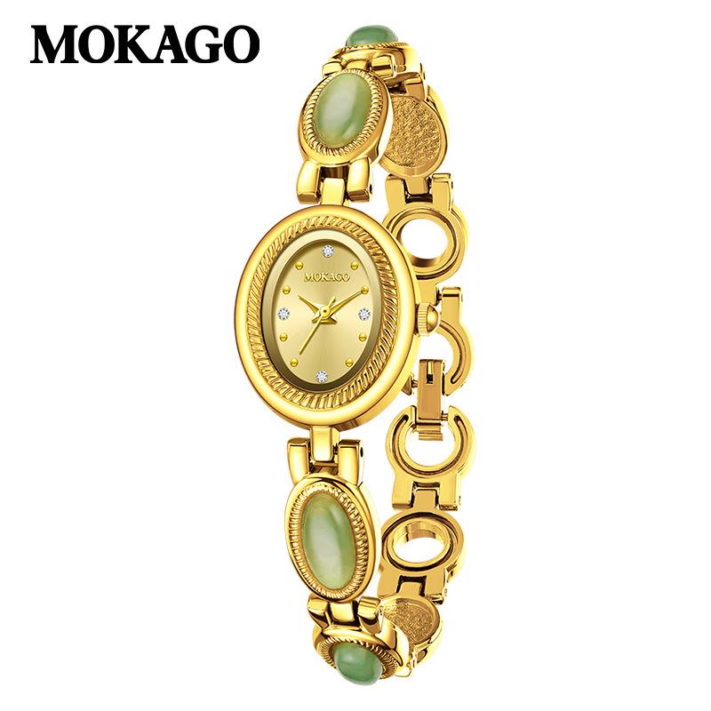 Mokaga Vintage Women's Quartz Watch - High Retro Tiger Eye Chalcedony with Light Luxury Waterproof Design