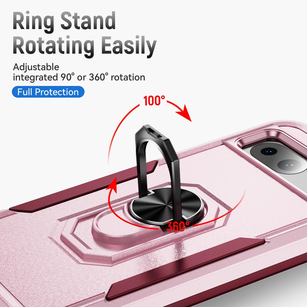 For Google Pixel 8a Case Military Grade Ring Kickstand PC + TPU Phone Cover
