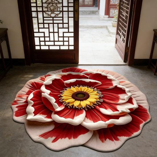 3D Visual Flower Rug Realistic Floral Floor Mat Non-Slip Absorbent Bathroom Rug for Bedroom Living Room Playroom Entrance Decor