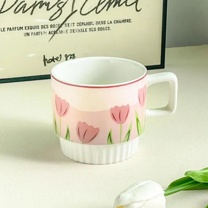 

JUSTINLAU Ceramic Mug Flower Water Cup with Handle Afternoon Tea Coffee Milk Cups Valentine s Day gifts Home Leisure Drinkware 200ml розовый
