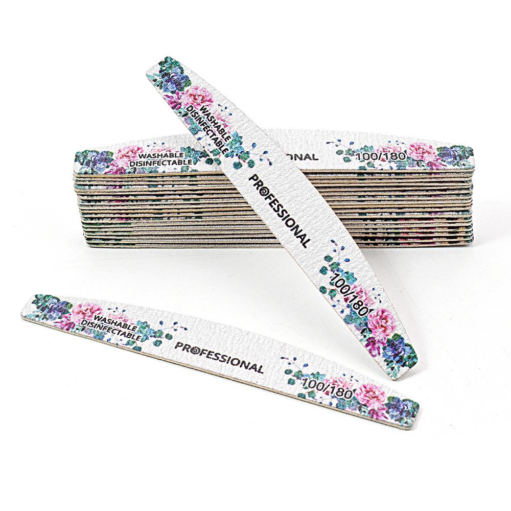 Available: Gray Professional Wood Nail File with Rose Design - Thin, Washable, for Shaping and Polishing Nails