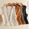 Women's Summer Simple V-neck Cotton Linen Vest Outerwear