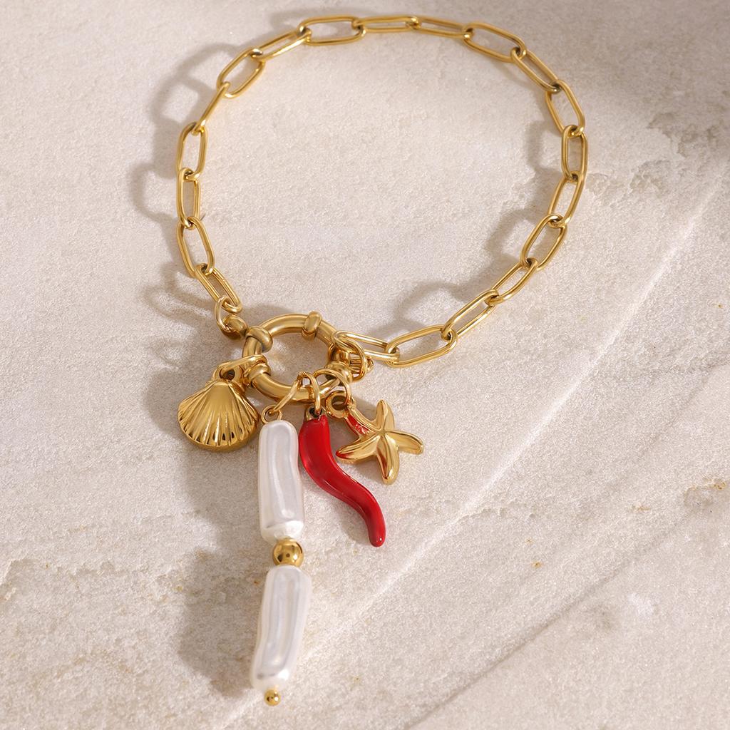 European and American stainless steel ocean water bracelet neck chain design sense pearl pendant necklace fashion
