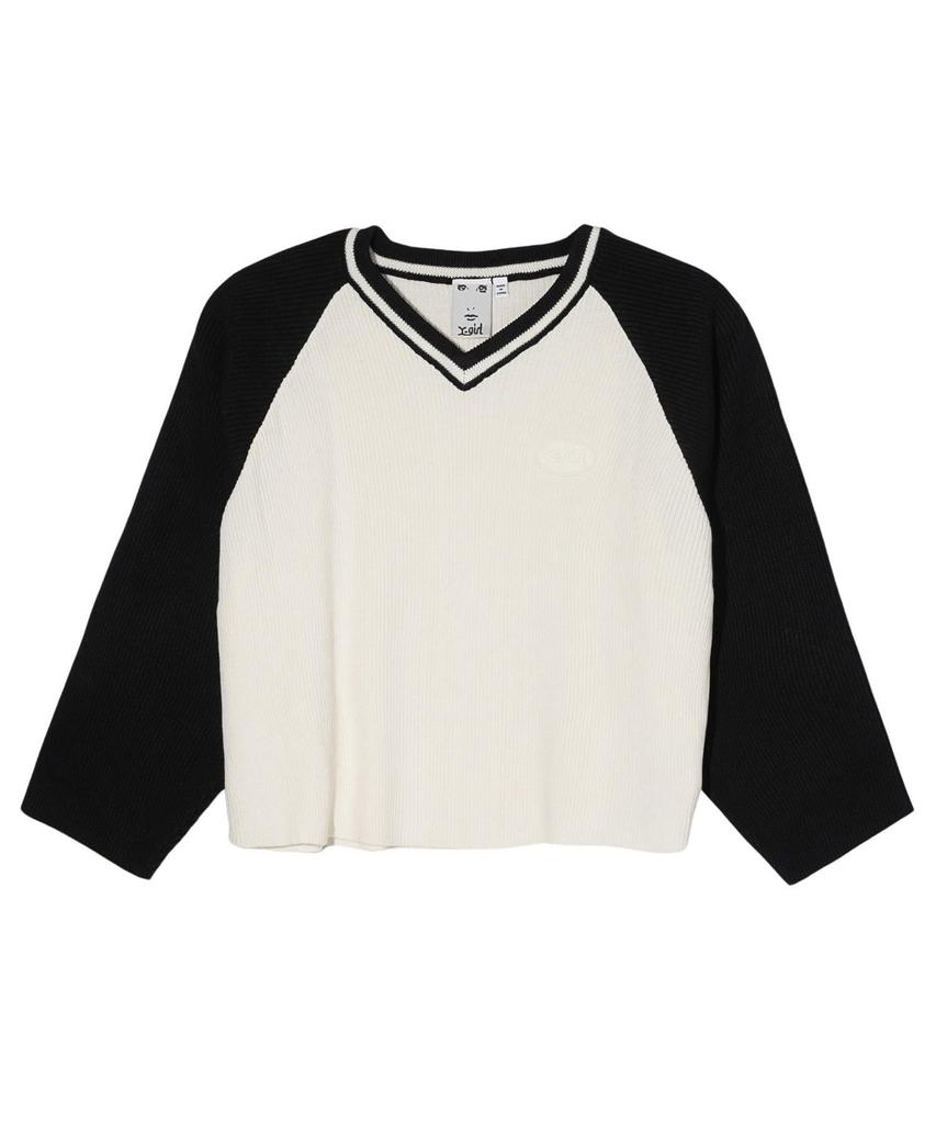 Raglan Knit Black X-girl Women's V-Neck Sweater,