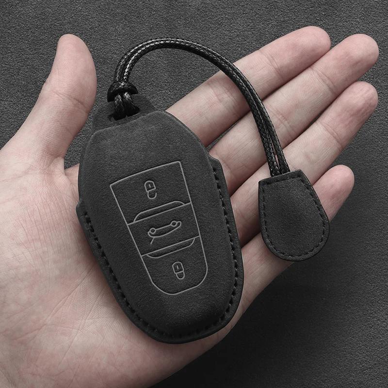 Suede Leather Car Key Case  For Peugeot 2008 3008 308 408 508 4008 5008 For Citroen C4 C6 C3-Xr Key Chain Accessories