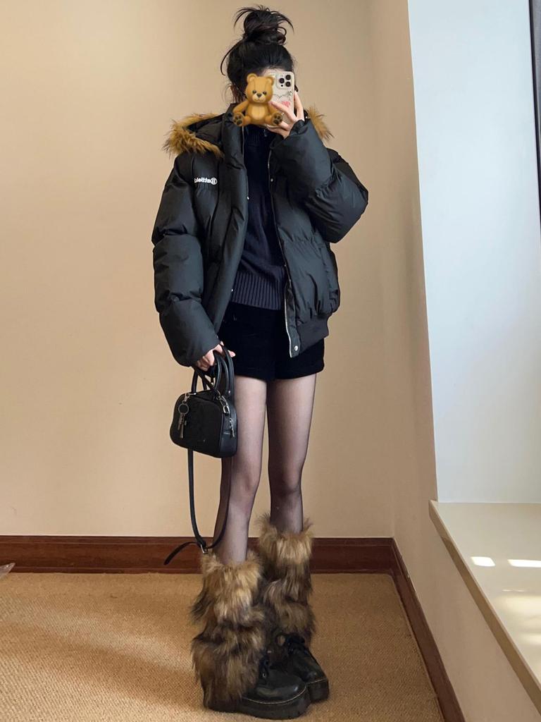 Black Woolen A-Line High Waist Korean Style Women's Bootcut Shorts for Autumn/Winter