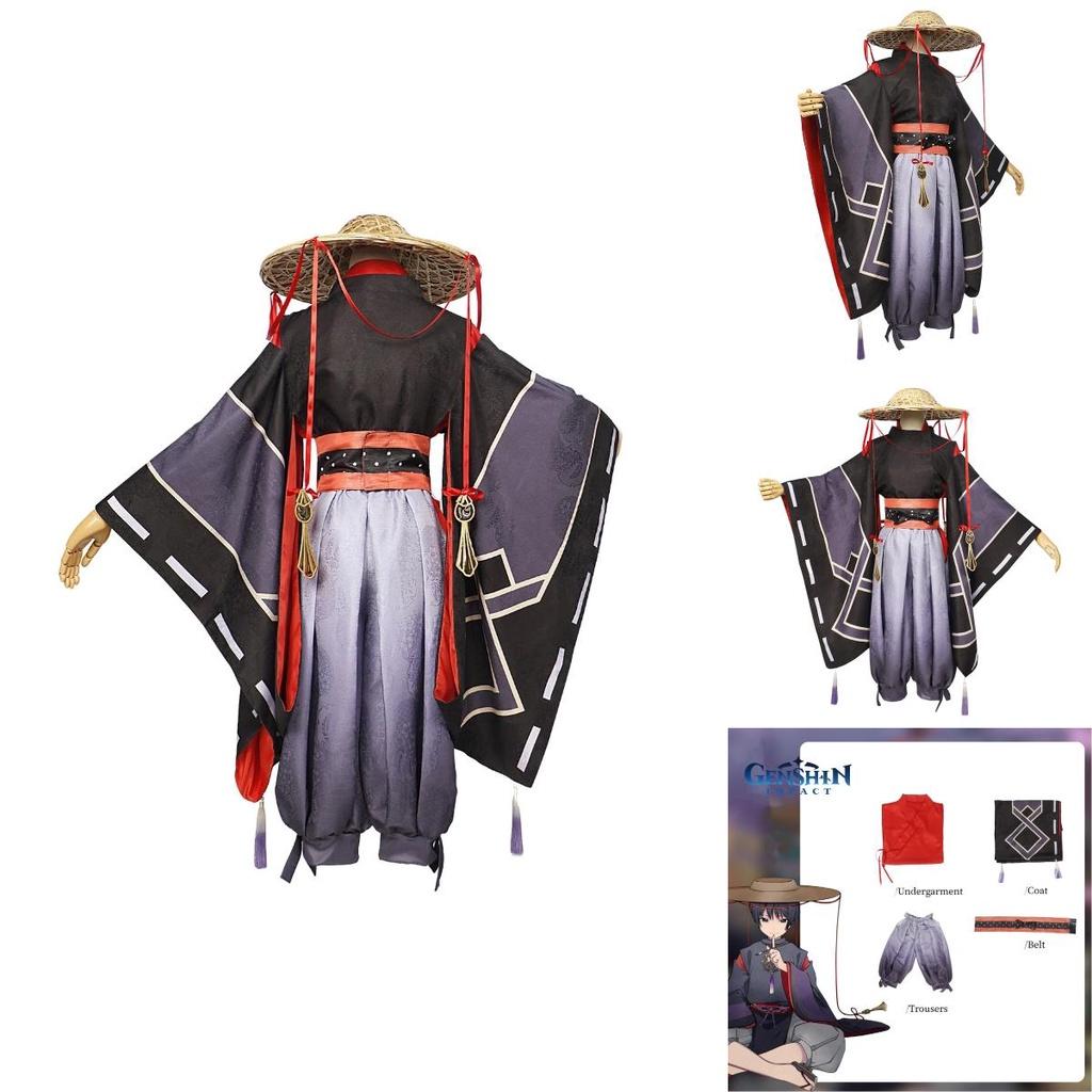 Original Genshin Impact Black Main Cosplay Costume Set Polyester Fabric Game Theme Characters)