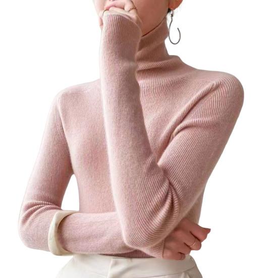 Women Sweater Turtleneck Long Sleeve Solid Color Bottom Tops High Elasticity Regular Fit Knitting Tops Knitwear