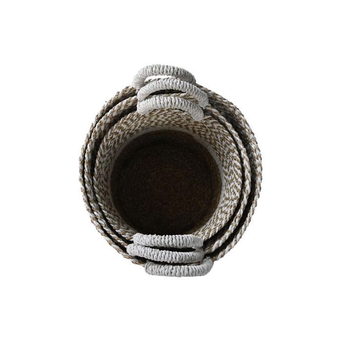 3 Paniers tressés naturel et blanc ø 42 x 45 / ø 38 x 42 / ø 34 x 39