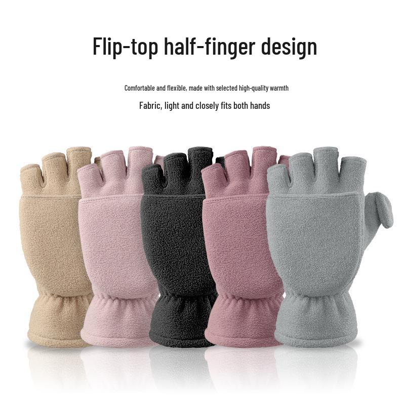 In-Stock Autumn/Winter Fingerless Fleece-Lined Windproof Flip-Top Warm Gloves