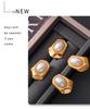 European Geometric Hexagon Stud Earrings with Imitation Pearl in 18K Gold Plated Titanium Steel