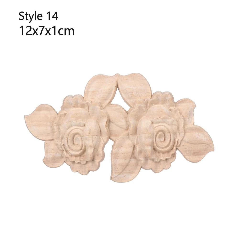 Natural Woodcarving Rose Flower Corner Appliques Wood Floral Carved Furniture Cabinet Door Unpainted Mouldings Decal Decorative