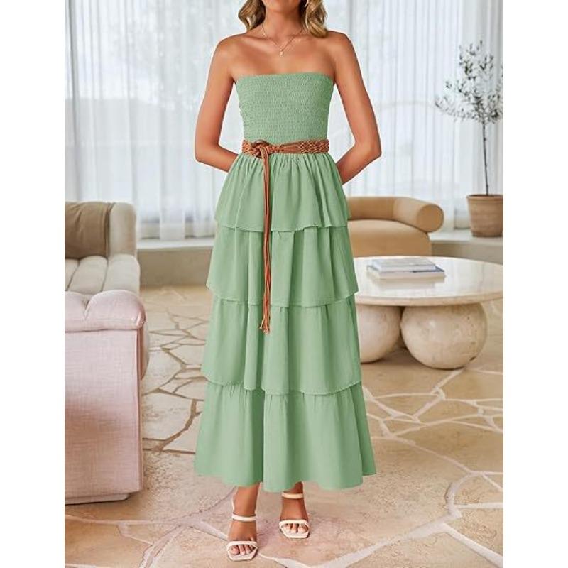 Women's Explosive Sleeveless Off-the-shoulder Pleated Layered Tube Top Long Vest Skirt
