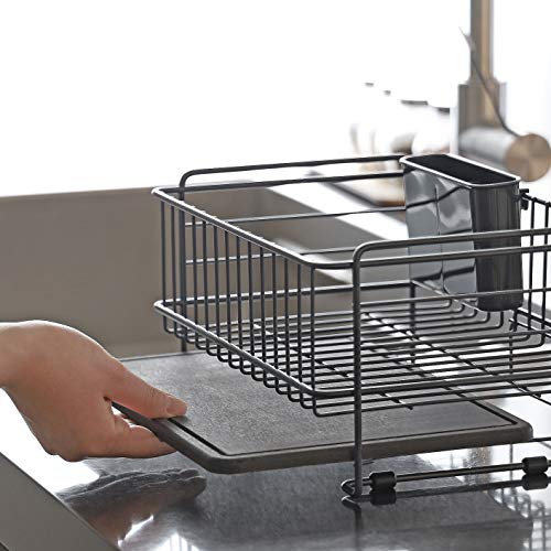 Pearl Metal Iron Dish Drainer Basket, 2-Tier, Slim, Dark Gray, with Diatomaceous Earth Tray, AZ-5514