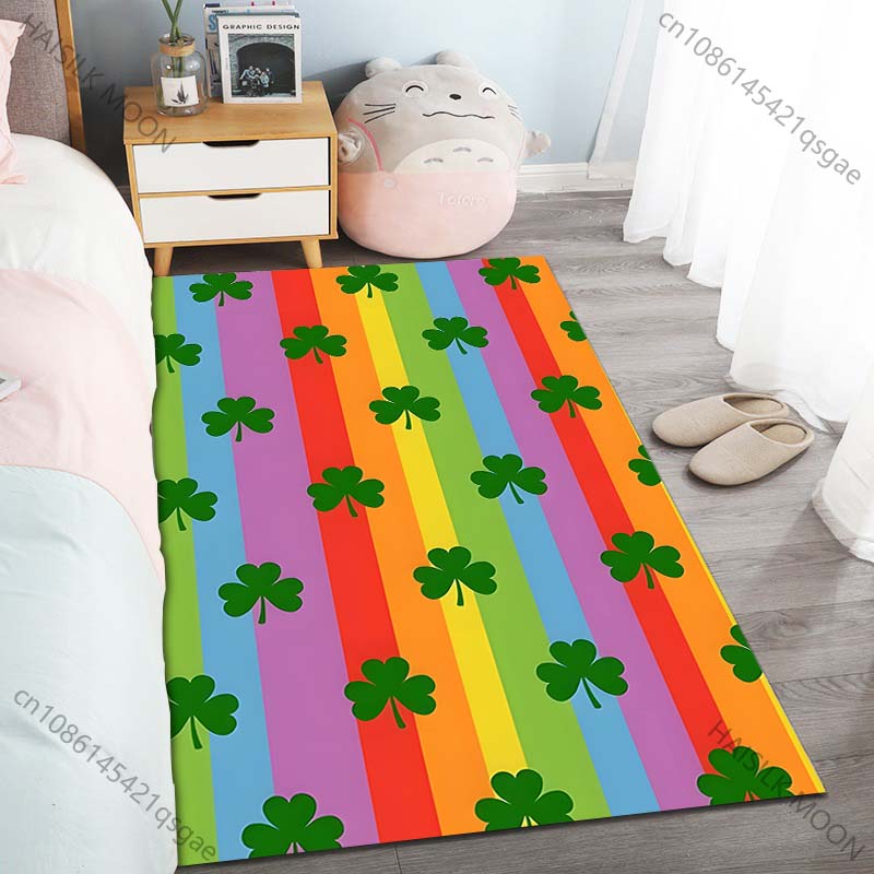 

Colorful Stripes Green Clovers Carpet for Living Room Bedroom Sofa Home Decor Rus Non-slip Floor Mat Luxury Gift Multiple Sizes 40cm x 60cm
