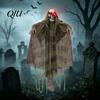 Creepy Doorway Ghost Ornaments Halloween Animatronics Hanging Decoration, Sound Activated Grim Reaper Prop with LED Secret Room Props Glowing Eyes And