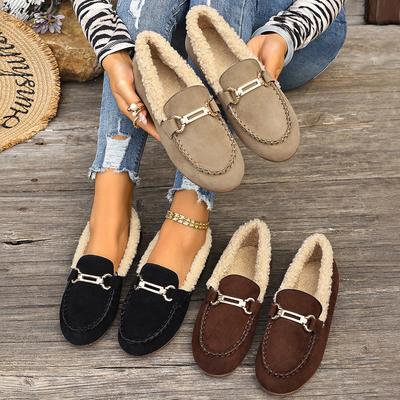 Cotton Shoes Women's Autumn and Winter Flat-soled Velvet Warm Outer Wear Soft-soled Flat-soled Beanie Shoes Fluffy Small Leather Shoes Round-to