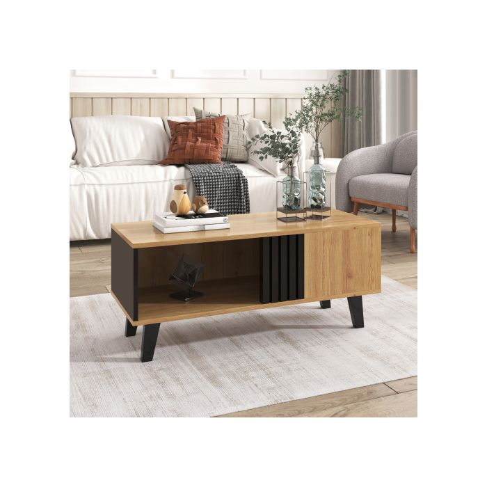 Elégante : 100 x 60 x 45 cm table basse en bois coloré et noir, table basse avec tiroir supplémentaire