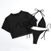 Sexy Costume da Bagno Bikini in Pizzo Moda da Spiaggia Monocolore Set da Donna Tre Pezzi