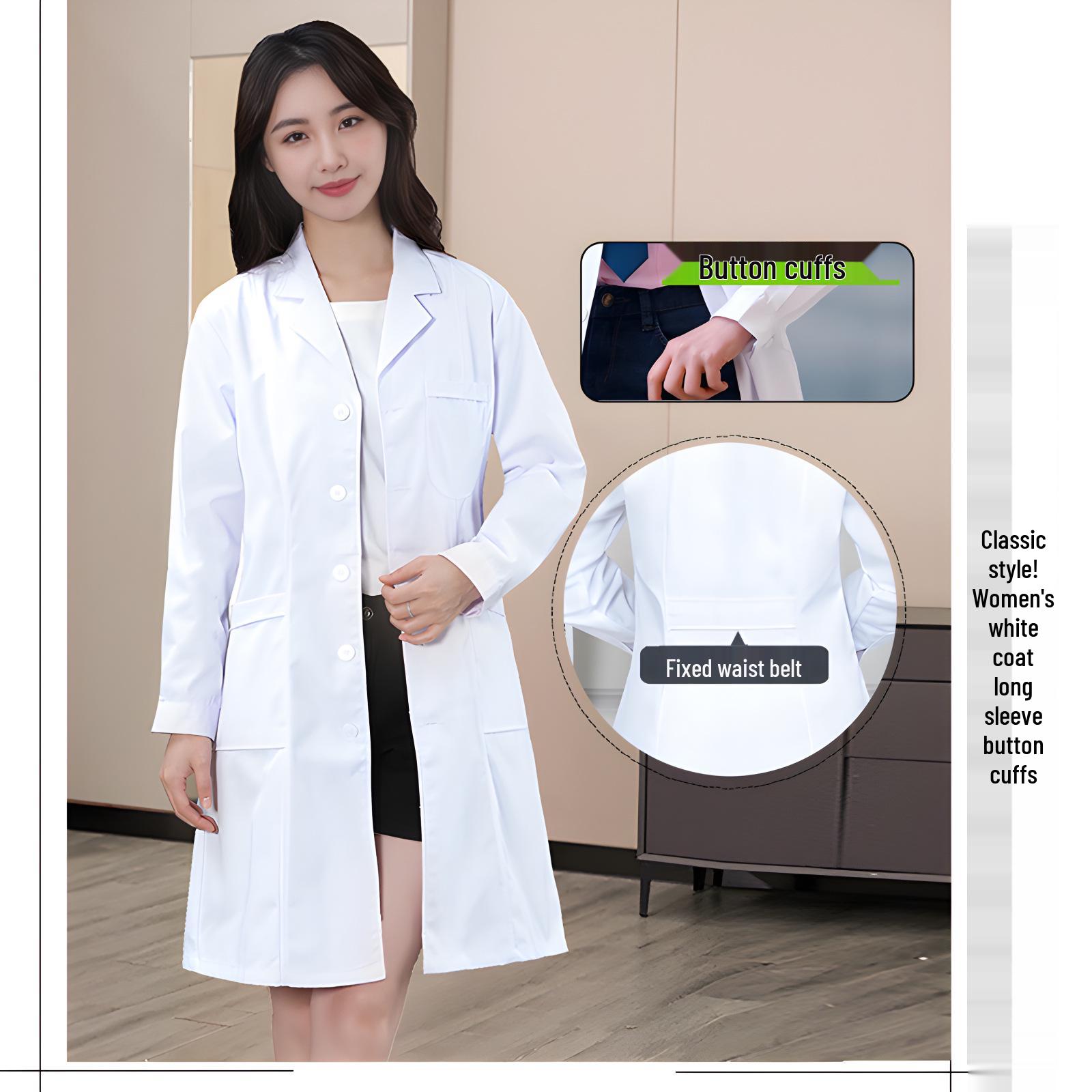 

Білий халат лікаря - Унісекс з довгим рукавом, уніформа медсестри та лаборанта на осінь/зиму. Women s Classic Long Sleeve Thick - Button Cuffs