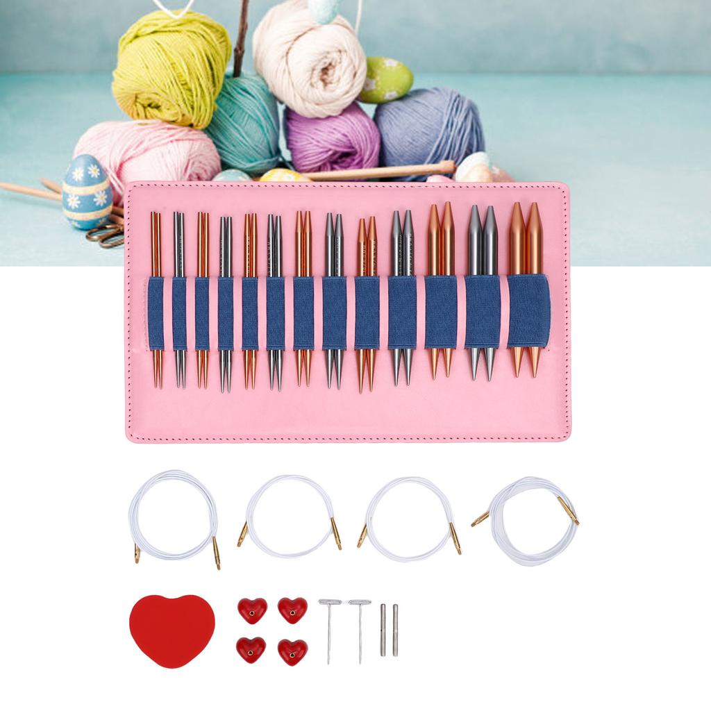 13 Pair Circular Knitting Needles and 4 Cables 10cm Dual Color Detachable Aluminum Weaving Needle Set for Scarves Sweaters Hats