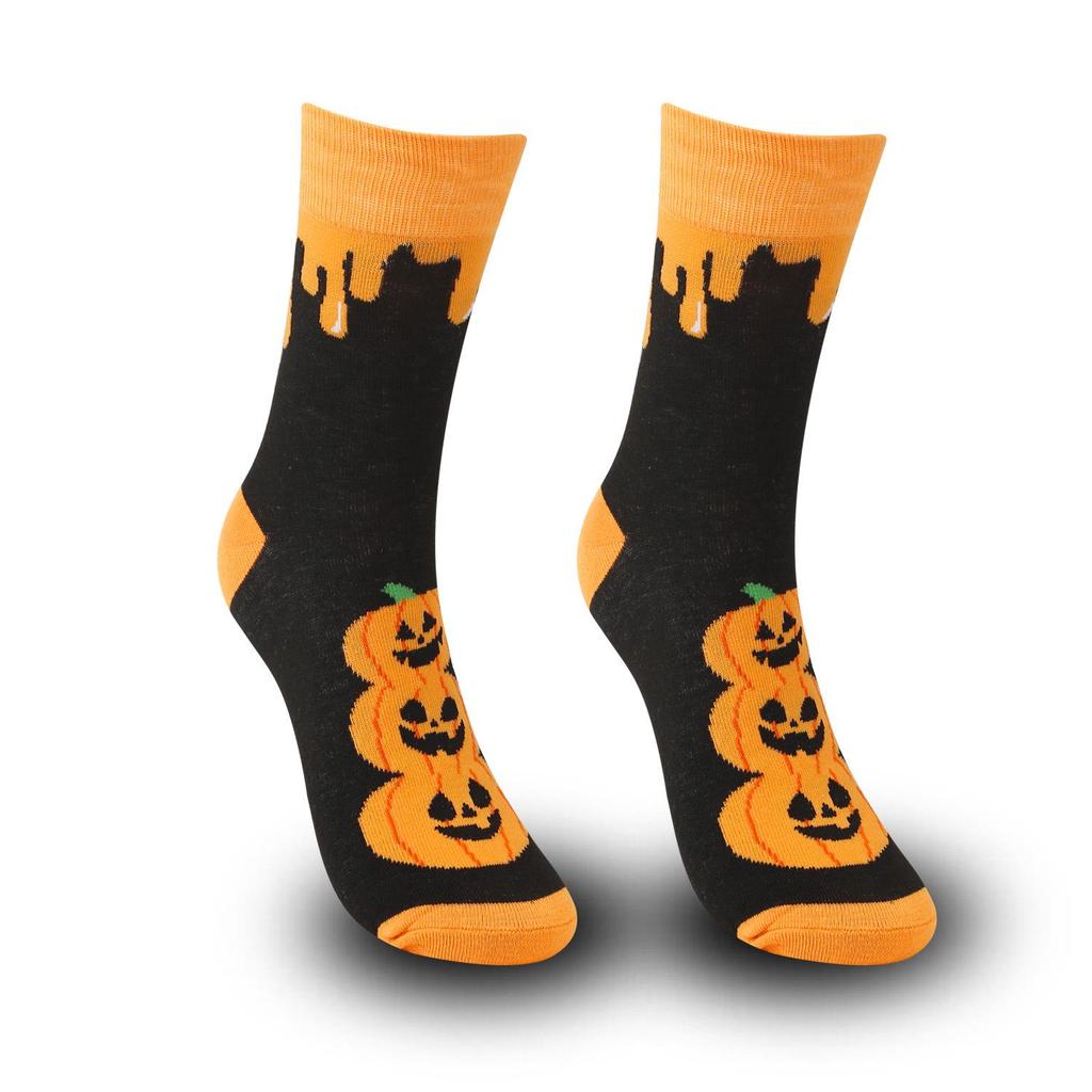 Plus Size Halloween Pumpkin Witch Funny Casual Mid-Calf Socks for Men & Women
