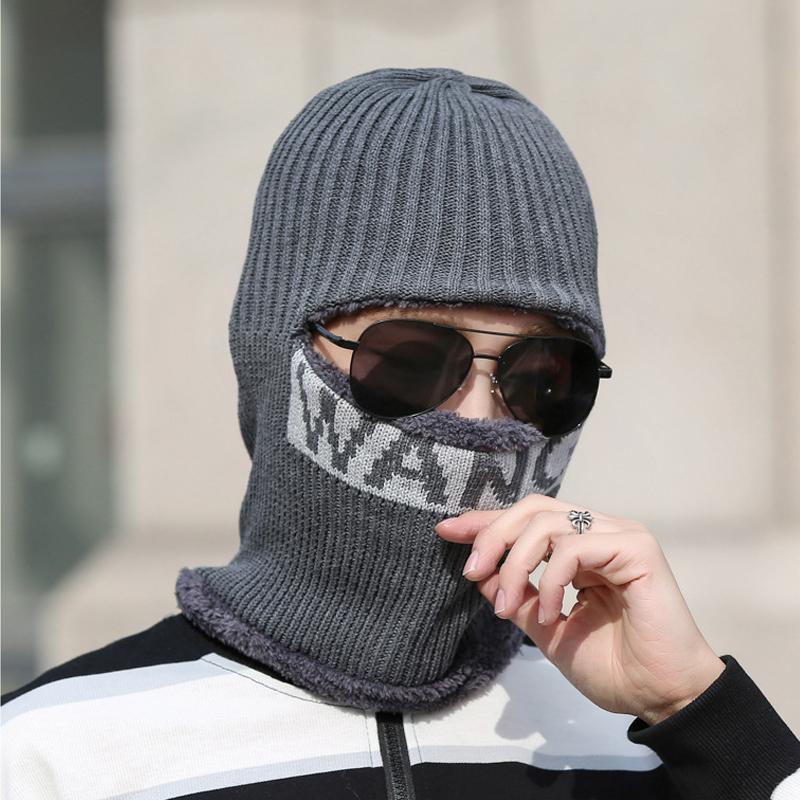Buchstabe Herren Hals All-in-One Mütze Winter Dick Warm Wolle Gesichtsschutz Kältefest Baumwolle Strickmütze