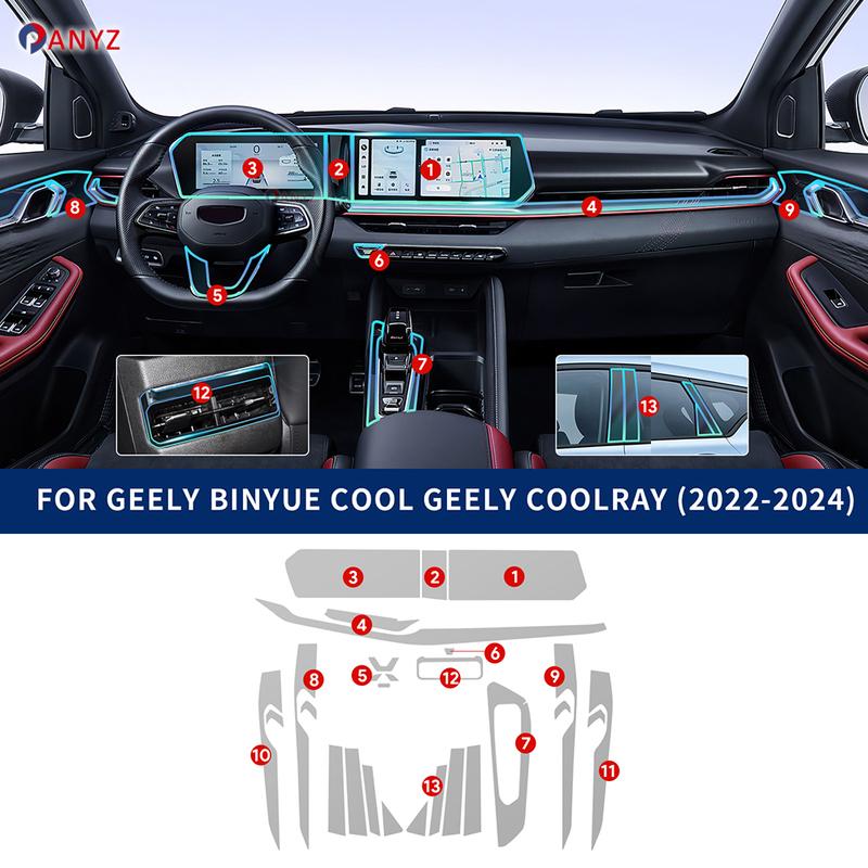 Für Geely COOLRAY 2024 für Geely Binyue Cool Zubehör Auto Innenraumfolie TPU Schalthebelfeld Mittelkonsole Kratzfest