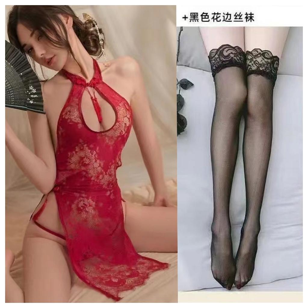 Sexy Lace Hollow Cheongsam Uniform Temptation Perspective Free Passion Suit A26