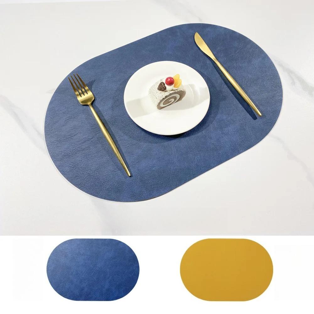 Nordic Double-Sided Faux Cowhide PVC Leather Placemat Waterproof Oil-Resistant Oval Heat-Resistant Table Mat for Home and Hotel