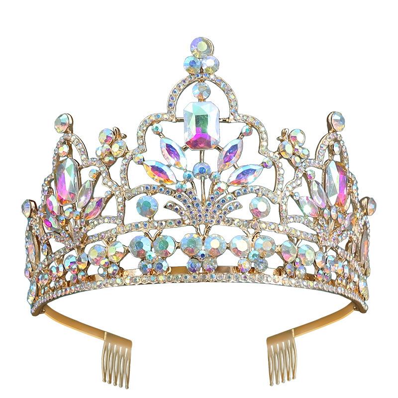 Cross-border European American Bridal Crown Baroque Electroplated Alloy Rhinestone Wedding Queen Headpiece Birthday Crown