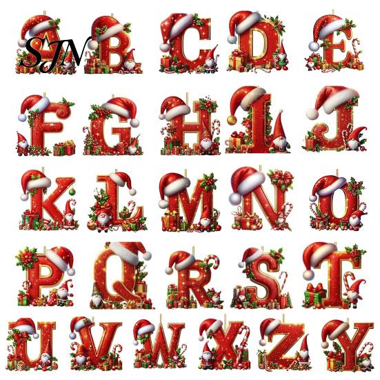 Hanging Decoration 26 Pcs Letters Christmas Ornaments, A-Z Alphabet Acrylic Tree Ornament Decoration, Personalized Initial Pendant with Santa Hat for