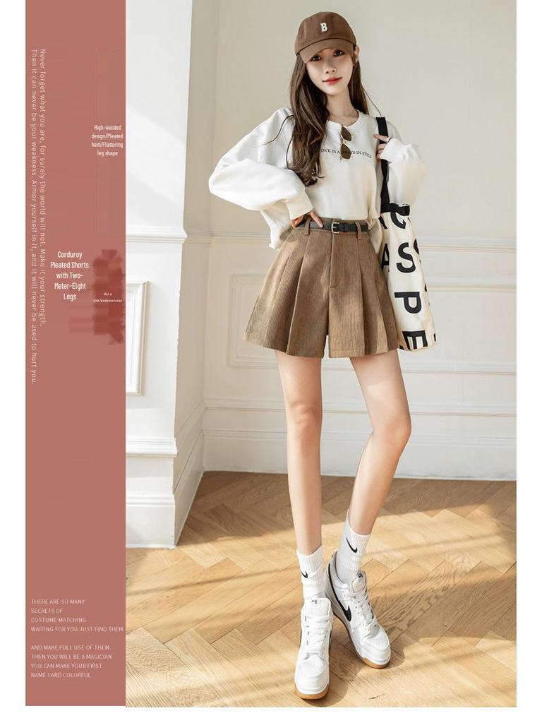 Women's High Waist Corduroy A-line Wide Leg Shorts - Autumn/Winter 2025 Collection