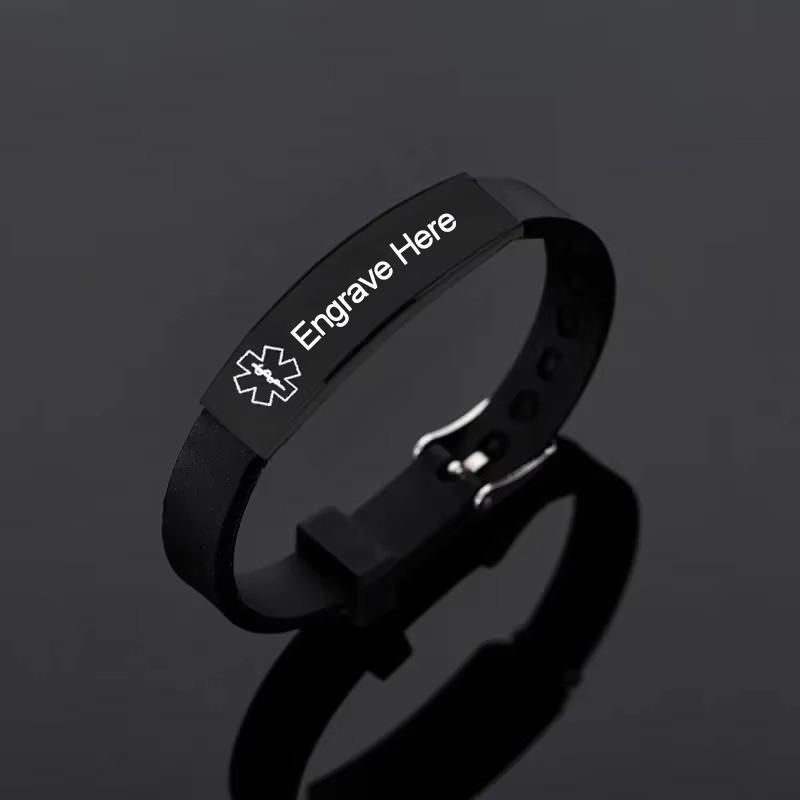 Personalisierte Gravierte Namensbuchstaben Logo Armband Edelstahl Silikonarmbänder Armreifen Für Männer Frauen Kundenspezifischer Schmuck black