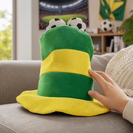 Morbido Cappello Peluche Pallone da Calcio, Cappello a Cilindro a Strisce Tema Sportivo per Feste, Copricapo da Tifo per Partite di Calcio per Bar Sportivi, Accessori per Photo Booth, Eventi a Tema