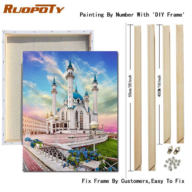 RUOPOTY DIY Frame Painting By Numbers Landscape Wall Art Picture Drawing Picture By Numbers Castle For Living Room