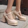 Fashion Elegant Women's High Heels Mary Janes Shoes Pumps Platform Large Size 45 Black Gray Red Heeled Dance Party Wedding Shoes Female