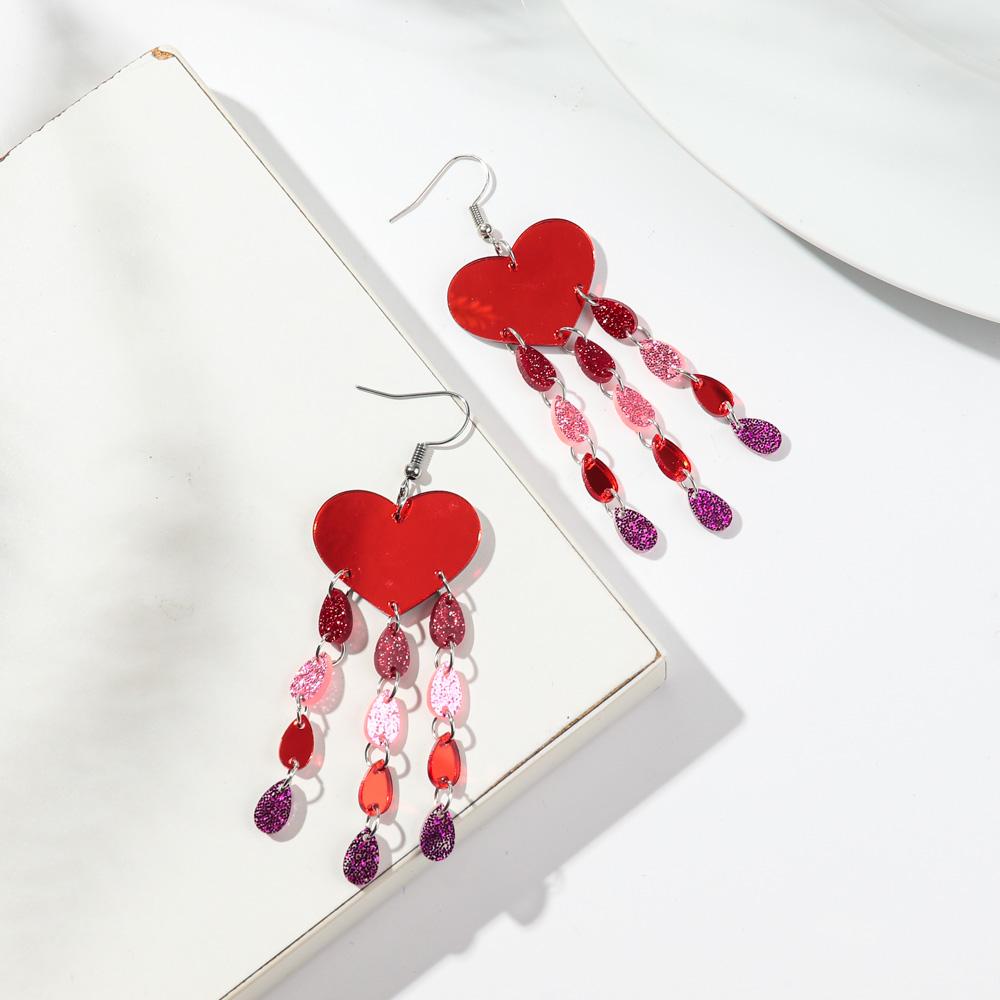 New Valentine's Day Heart Acrylic Earring for Women Mirrored Love-Shape Raindrop Long Tassel Drop Earrings Trendy Jewelry Gift