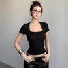 Čtvercový výstřih Vysoce elastické Letní Crop Topy Dámské Topy s krátkým rukávem Sexy Pulovr Spodní Halenky Slim Tričko