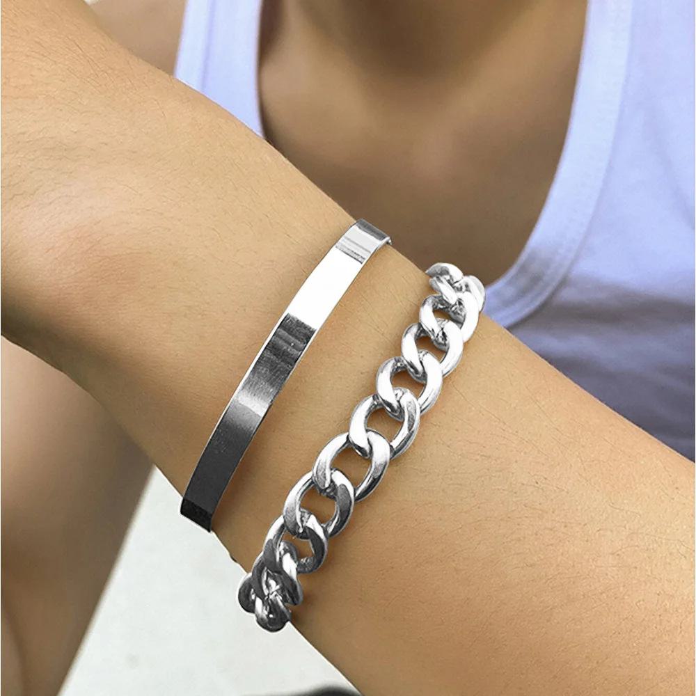 "European & American Stylish Twist Chain Hip-Hop Bracelet Set for Girls - 4-Piece Handmade Collection"