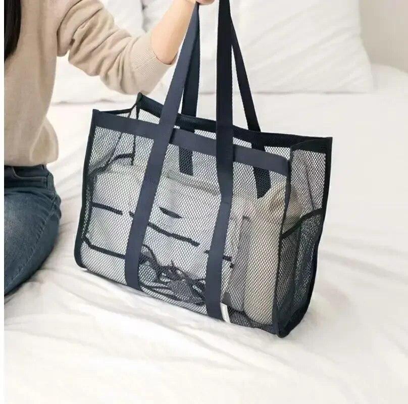 Velkokapacitní prodyšný organizér Síťovina Viditelná taška přes rameno Cestovní vana Mycí vak Plážové plavky Nezbytnost úložné tašky
