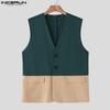 INCERUN Two Pieces Men Sleeveless Patchwork Waistcoat and Long Straight Pants Sets