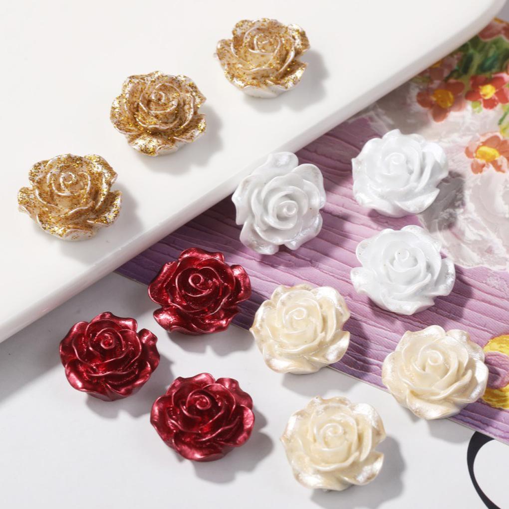 Fake Rose Flower Pretty Hairpin Decoration Blooming Resin Camellia for Mobile Phone Shell DIY Scrapbook Case Bags Hairwear Decor