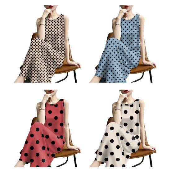 Summer Polka Dots Tank Dress for Women Casual Crew Neck Beach Vacation Sundress Loose Sleeveless Midi Dress